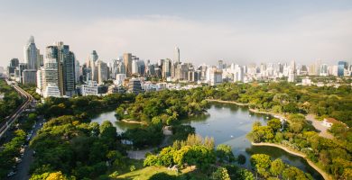 Una vista aérea de un parque en Bangkok, Tailandia.